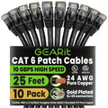 Cat6 Patch Cables Cat 6 Ethernet Cable 25 ft 10-Pack Black | Ethernet Patch Cable, 10Gbps 550MHz 24AWG Pure Copper