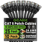 Cat6 Patch Cables Cat 6 Ethernet Cable 25 ft 10-Pack Black | Ethernet Patch Cable, 10Gbps 550MHz 24AWG Pure Copper
