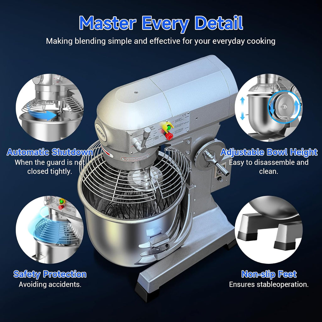Commercial Food Mixer 30Qt, 3-Speed with Timer, 1250W