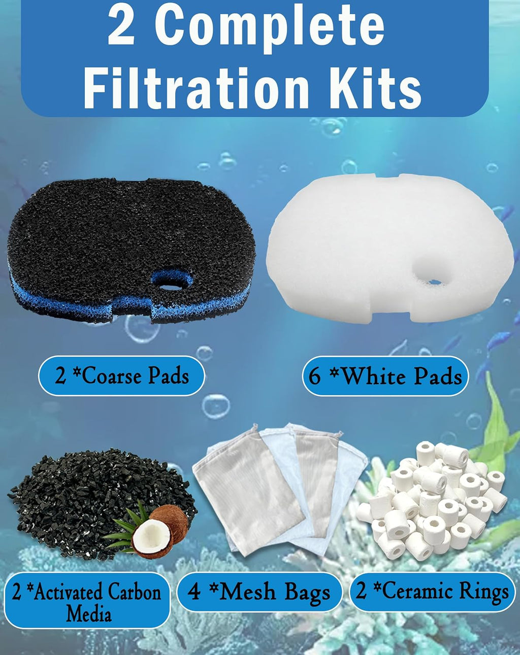 16-Piece Filter Media Replacement for SUNSUN HW-302 Canister Filter (264 GPH), Includes 6 Filter Pads, 2 Activated