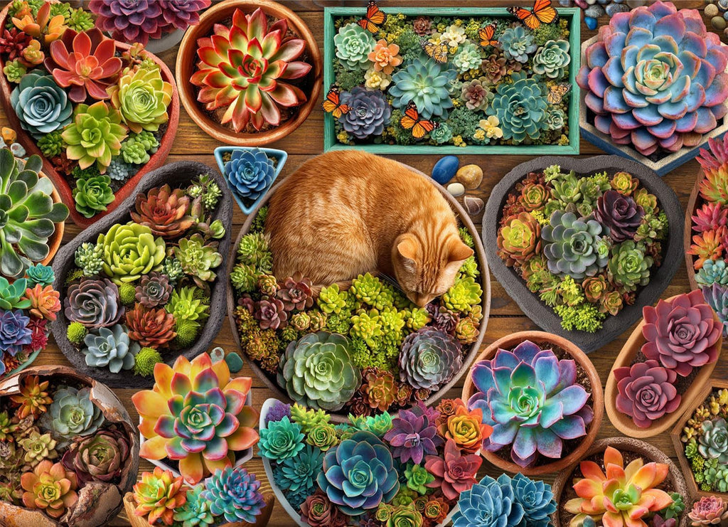 Puzzles for Kids Ages 6-8 8-12 Year Old - Succulent and Orange Cat Puzzle, 200 Pieces Jigsaw Puzzles for Kids