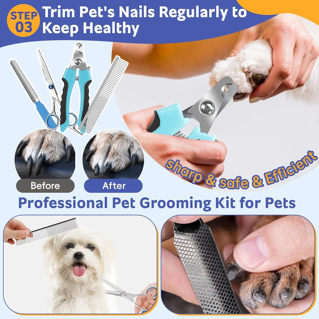 Dog Brush for Shedding 13pcs Bath Grooming Kit with Pet Nail Clipper and File - Dog Bath Brush Cat Grooming Supplies