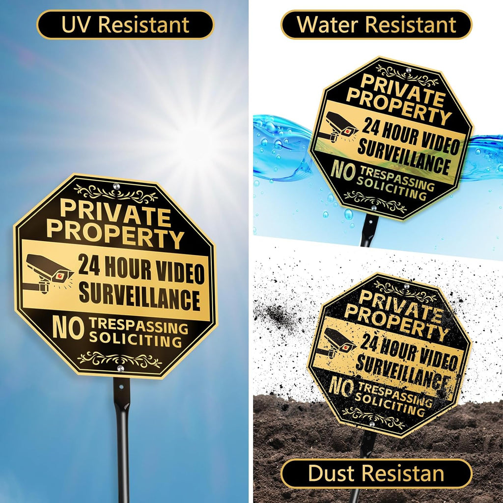 10" x 10" No Soliciting Trespassing Sign with 36" Heavy Duty Steel Stake | Private Property Protected by 24 Hour