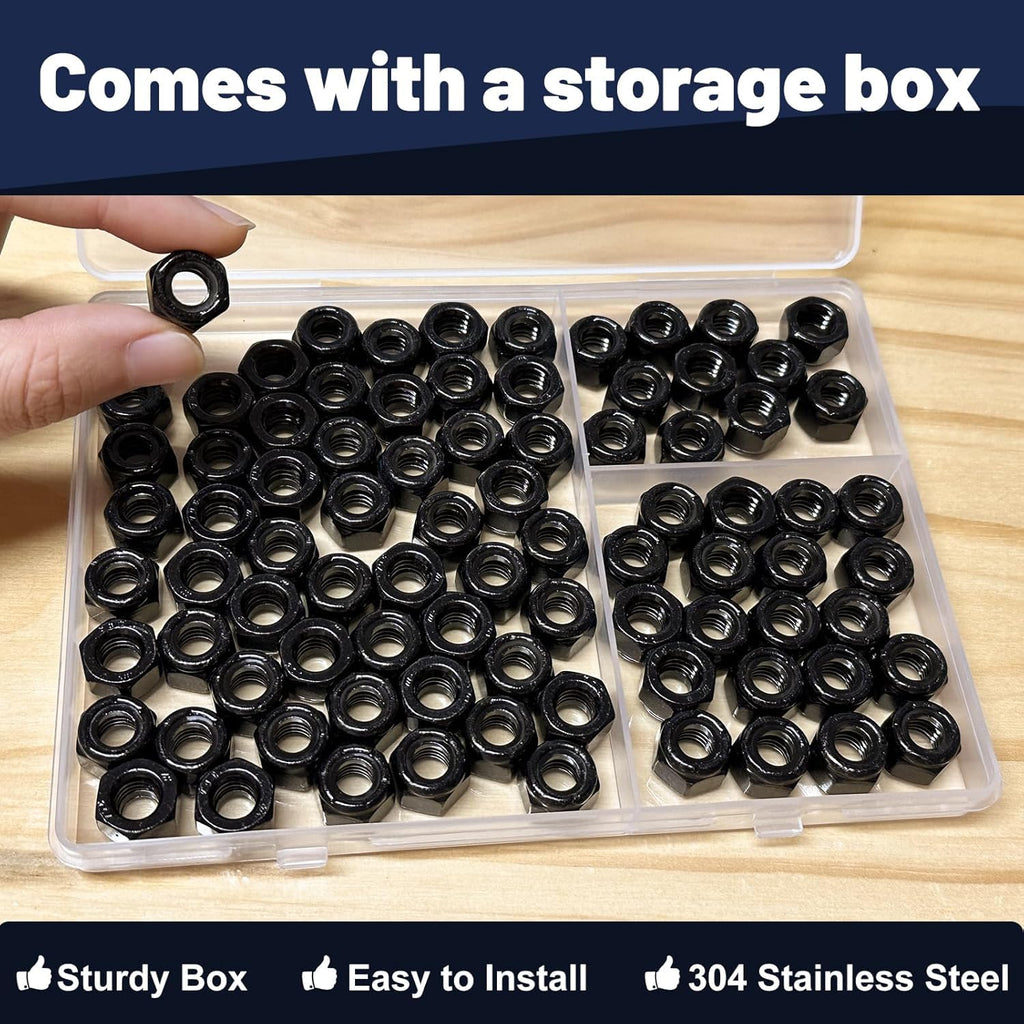 ZQZ 5/16-18 Stainless Steel Nylon Lock Nuts,50Pcs Nylock Insert Nut Black304