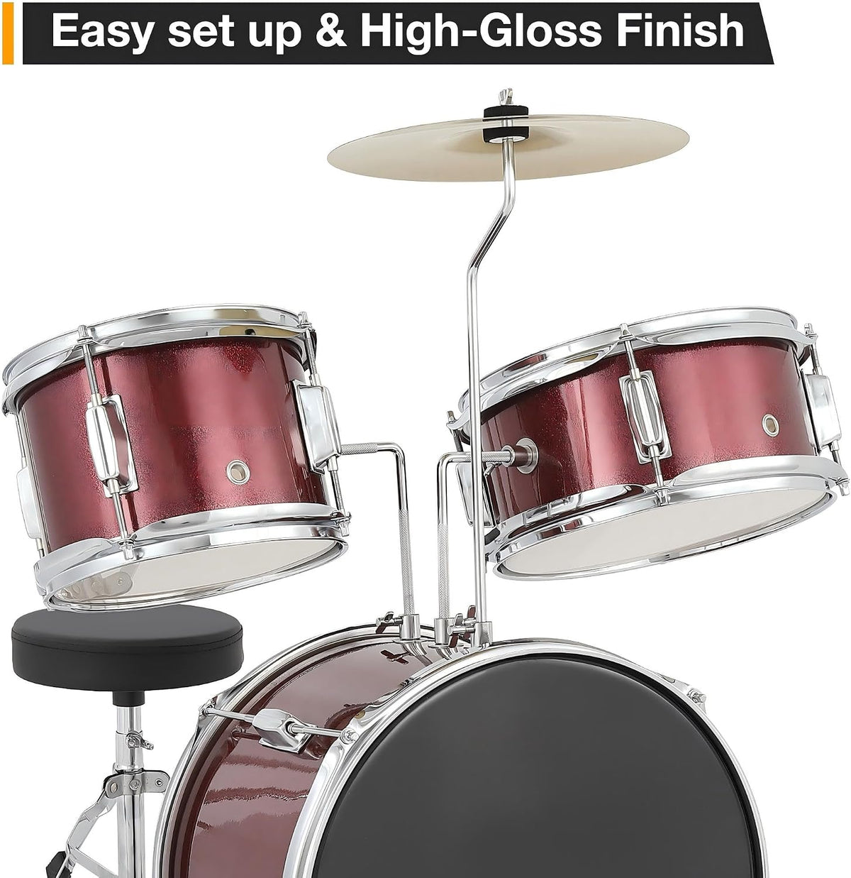 3-Piece Drum Set, Complete Beginner Percussion Set Music Practice | Junior Drum Kit with Dual Tom-Toms, Floor Tom