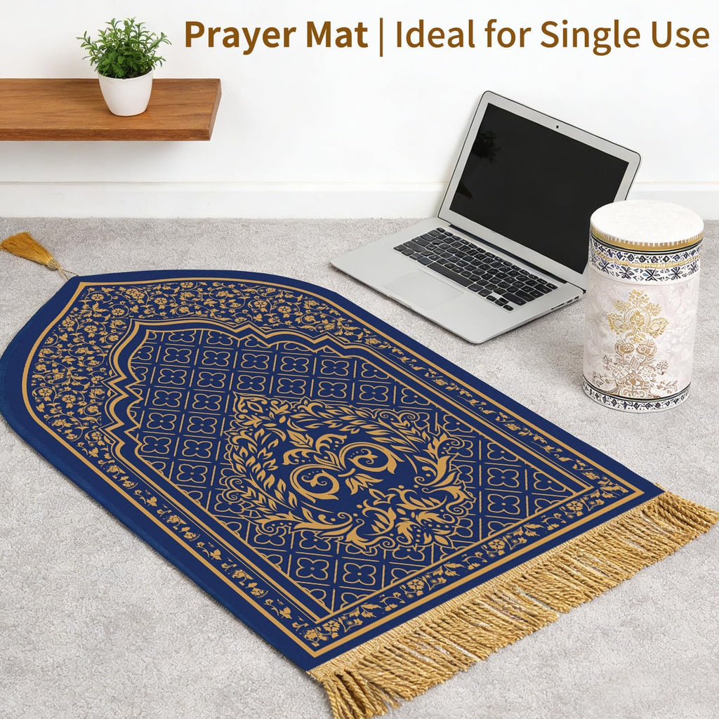 Prayer Mat Ramadan Gifts - Blue Prayer Rug Islamic Praying Tasbih Beads Compass, Muslim Praying Carpet for Men Women