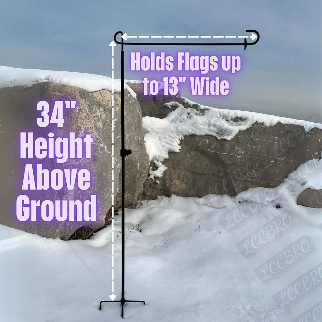 Garden Flag Stand Holder Pole with 5 Prong Base for Outside Double Flag, More Stable Yard Flag Stand Weather Proof