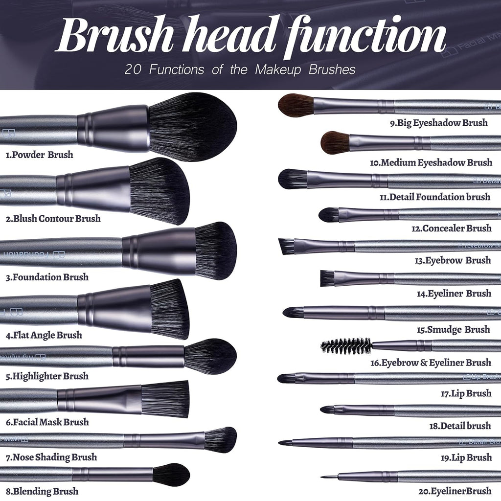 Makeup Brush Set 20 pcs Makeup Brushes (A-Silver Silver)