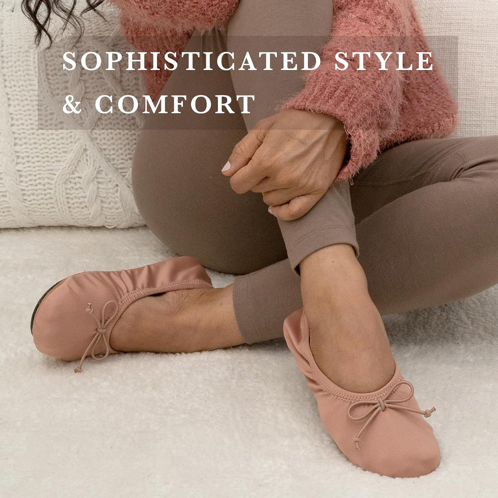 Women's Satin Ballerina Slippers with Classic Ribbon Bow and Suede Sole