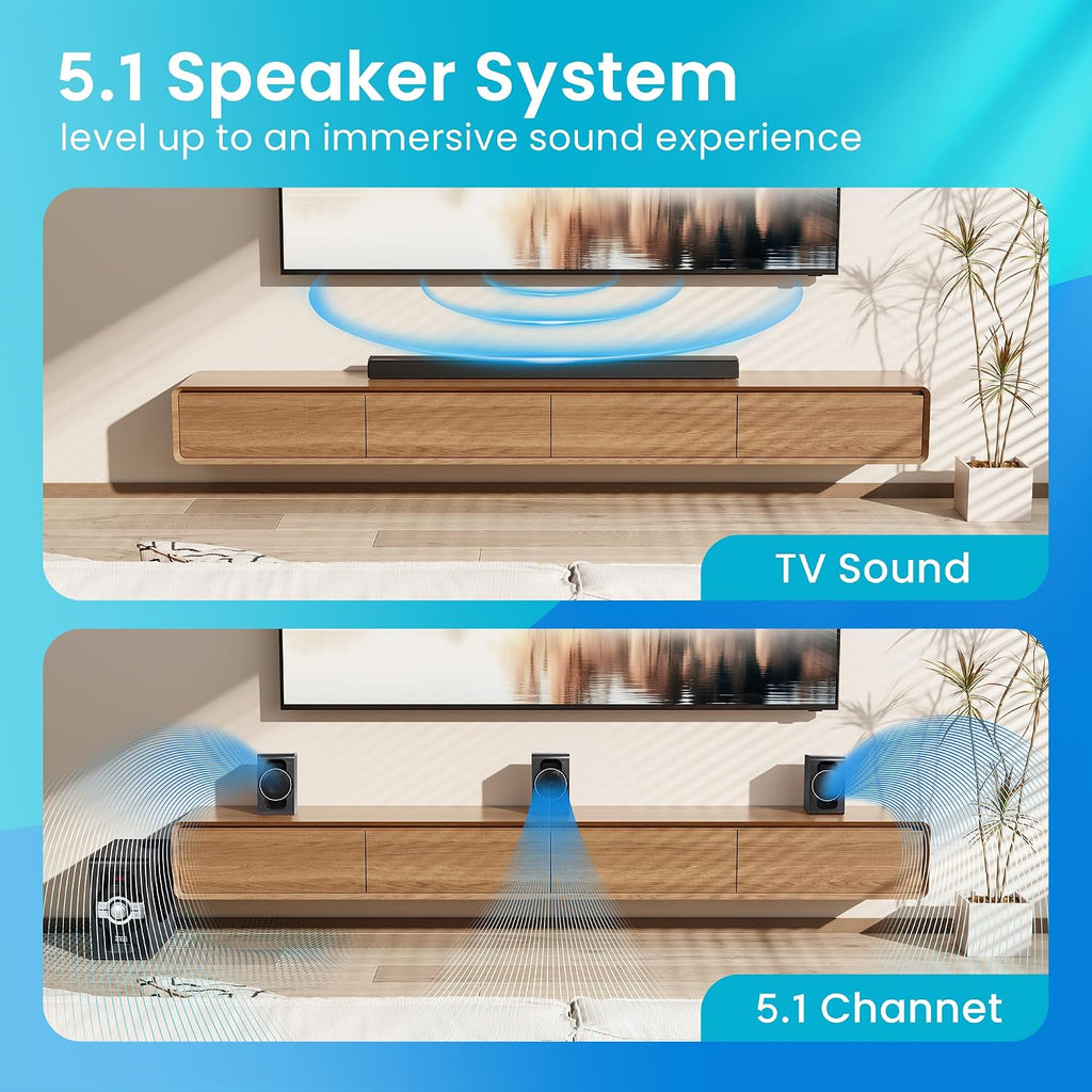 AA5240 Home Theater 5.1 Bluetooth Speaker System with USB and SD Inputs, Black