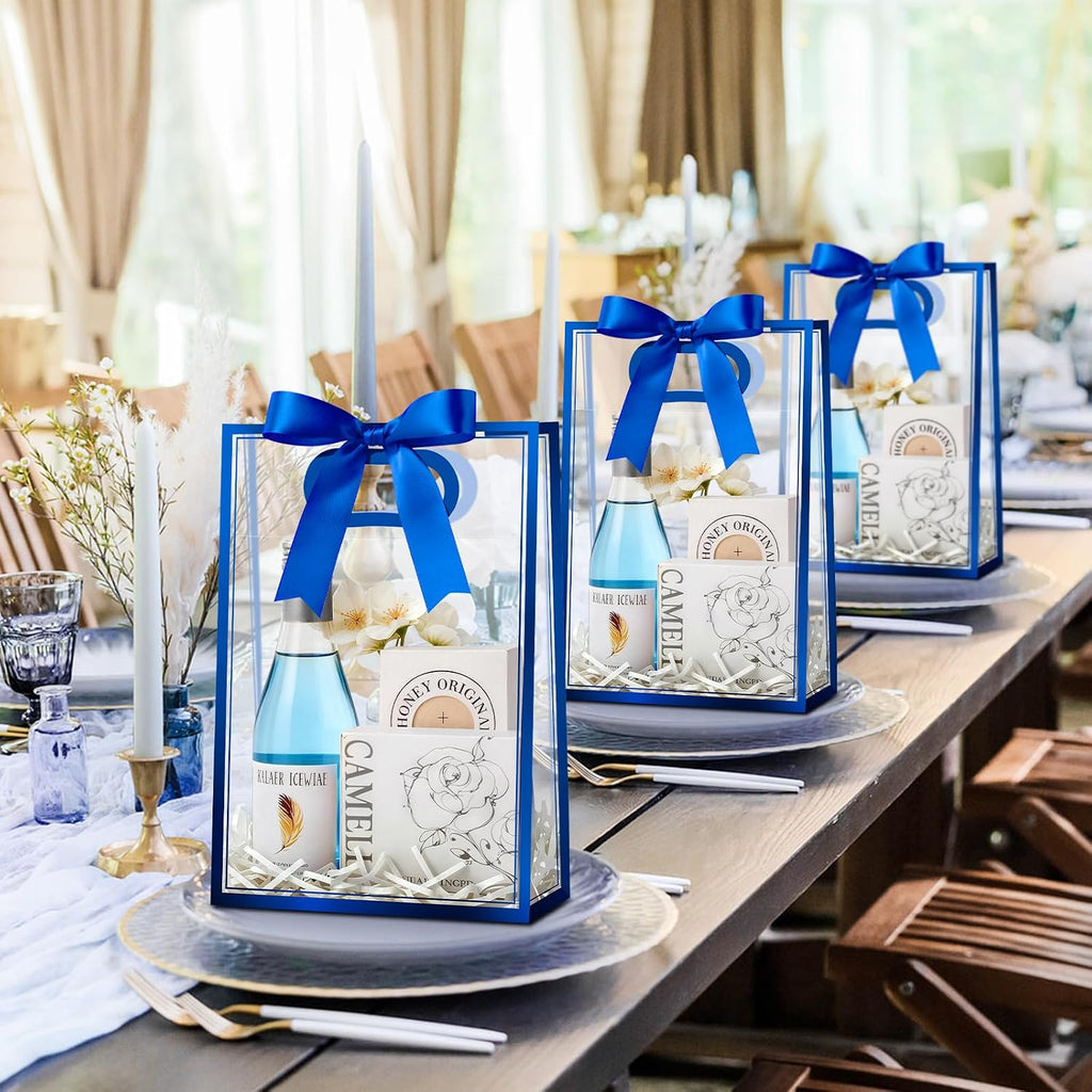 12 PCS Clear Plastic Gift Bags with Handles, Royal Blue