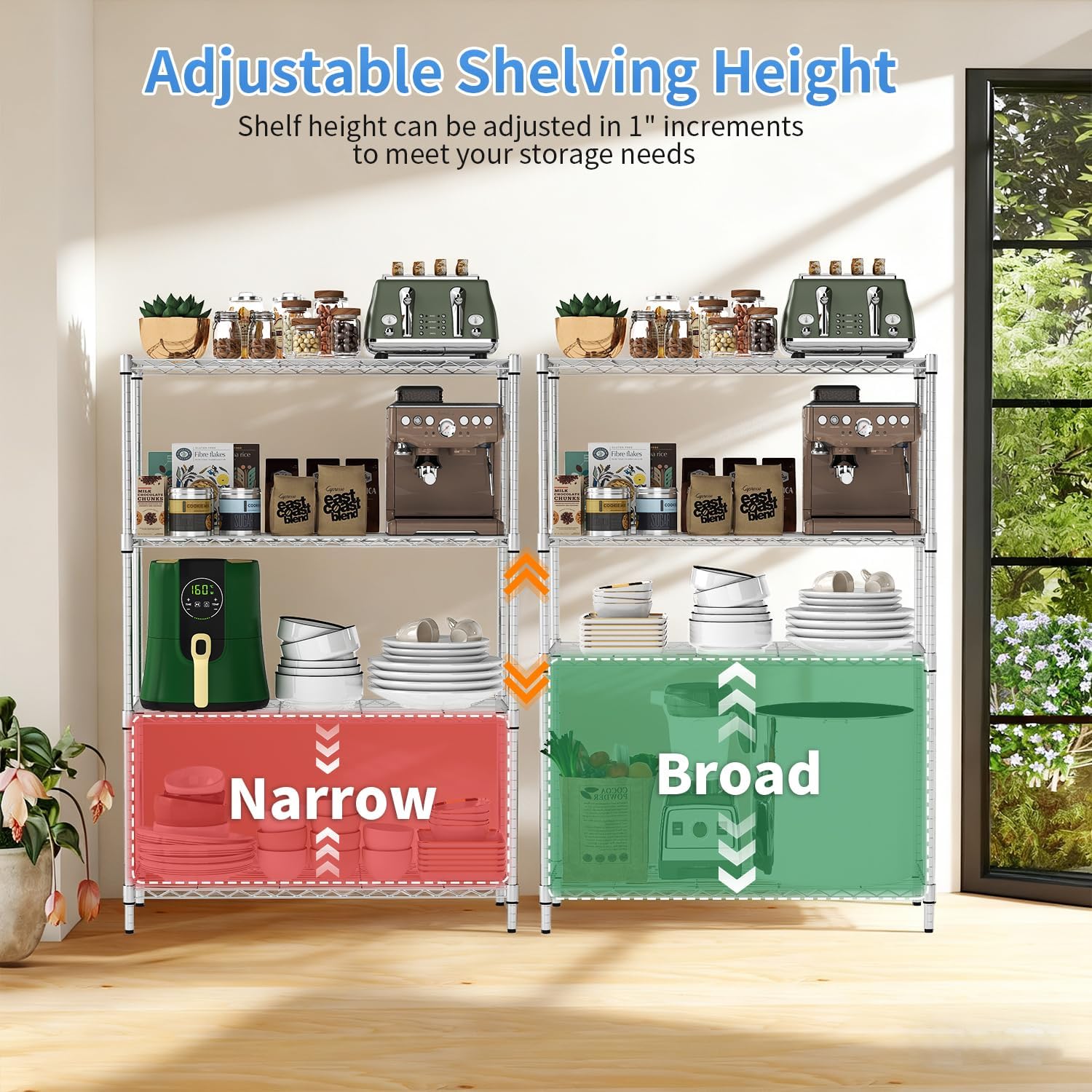 4-Tier Wire Storage Shelves | 36x14x54 | Chrome | with Adjustable Racks | Heavy-Duty Metal Shelf, Holds Upto 1000 lbs