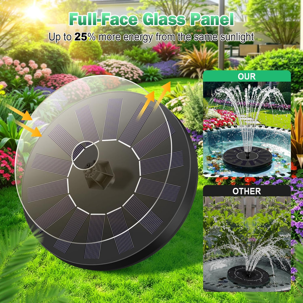 Glass Solar Bird Bath Fountain Pump, 8 Nozzles & 4 Rods, Black
