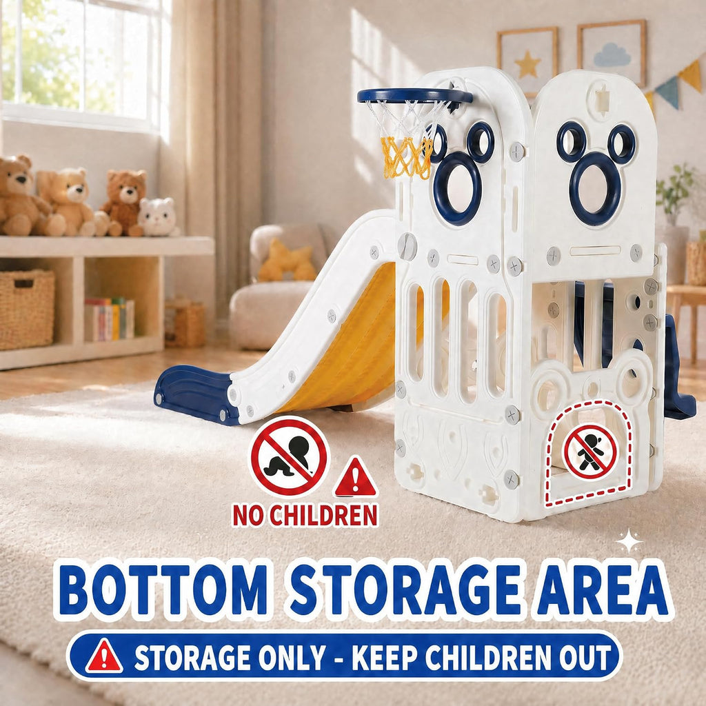 6 in 1 Toddler Slide, Extra-Long Slide for Kids Climber Playset, Indoor Outdoor Playground with Basketball Hoop &