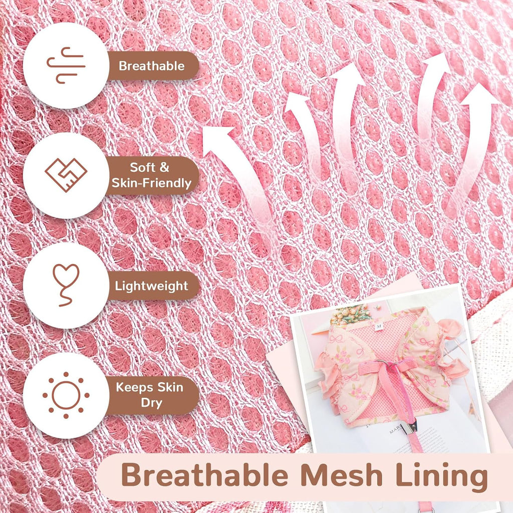Small Dog Harness and Leash Set Soft Breathable Mesh No Pull Puppy Harness with Bowknot Adjustable Cute Pink Dog Vest