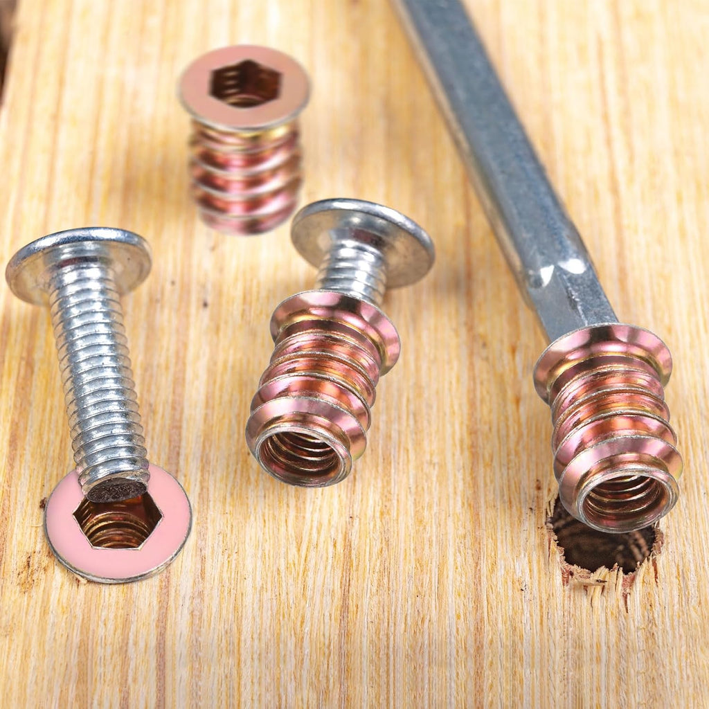 M METERXITY 20-Pack Threaded Inserts for Wood M5x15mm Gold Tone