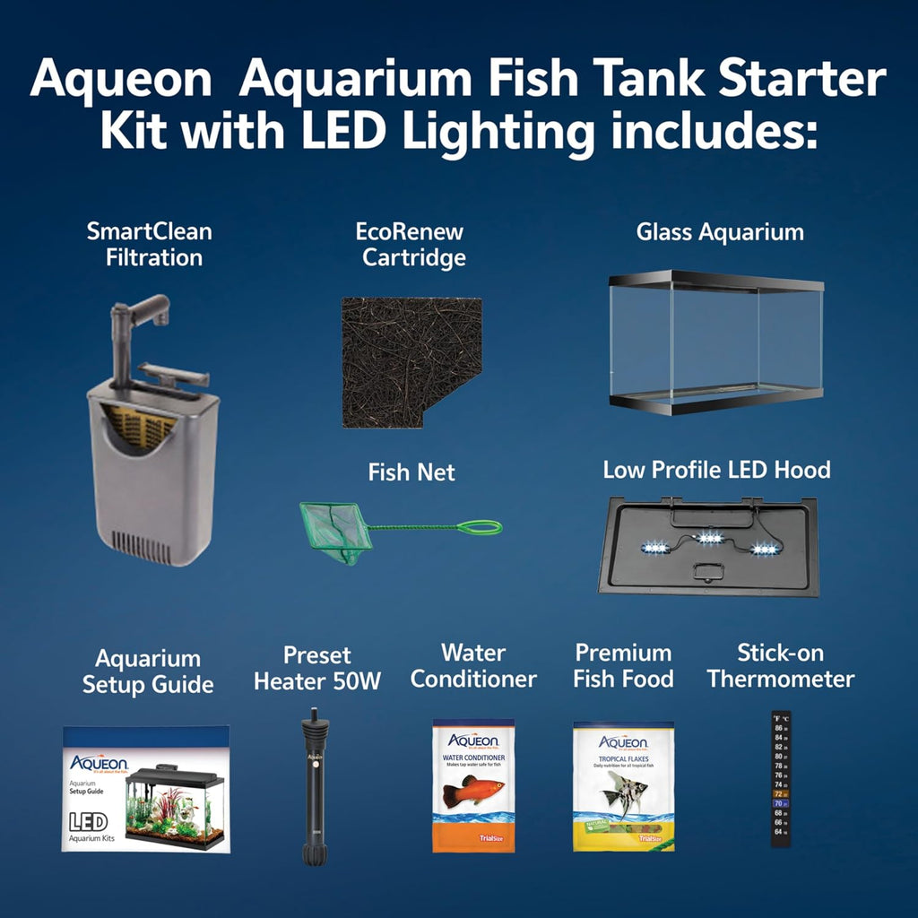 Aquarium Starter Kit with Smart Clean Filtration and LED Lighting, Freshwater and Saltwater Fish, Perfect for Tetras