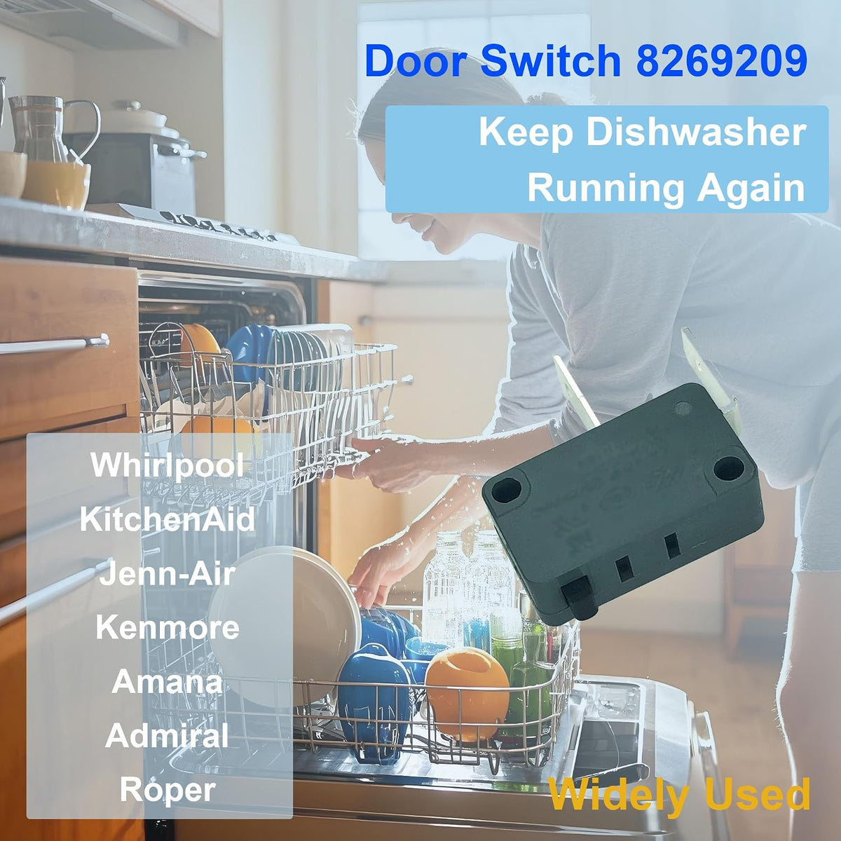 DTAIR 8269209 Dishwasher Door Switch with Screws Replacement for Whirlpool Dishwasher WP8269209 WP3400412 AH393148 PS11745501(Set of 2)