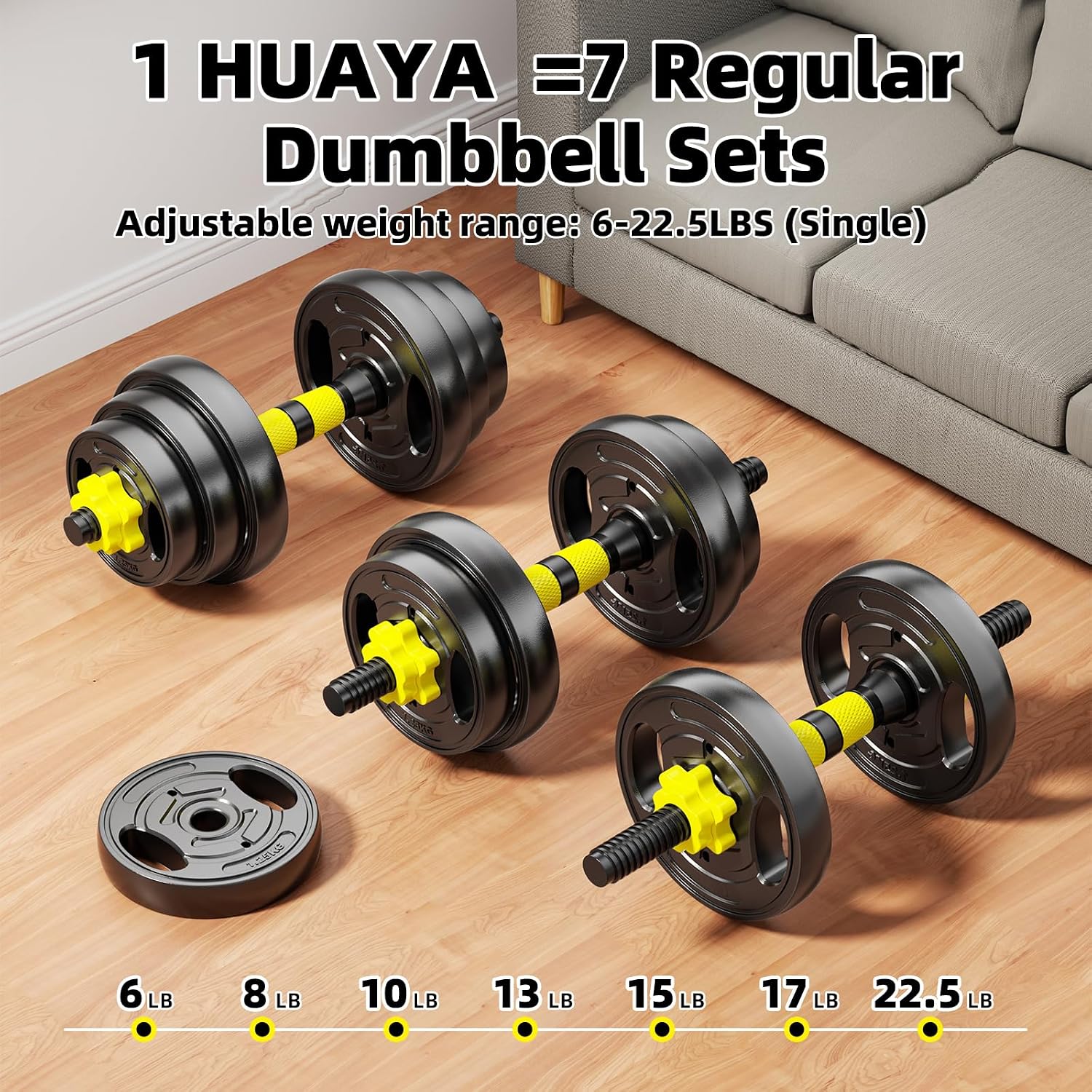 Adjustable Dumbbell Set, 10-90lbs Free Weights with Connector – 4 in 1 Dumbbells, Barbell, Kettlebell & Push Up