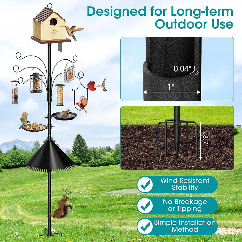 108 Inch Bird Feeder Pole Squirrel Proof, Heavy Duty Bird House Pole, Adjustable Bird Feeder Stand with 5 Shepherds