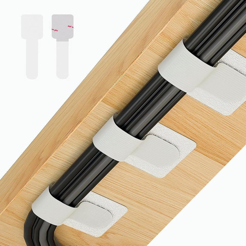 50 PCS Hook and Loop Cable Ties, Under Desk Cable Management, Self Adhesive Cable Clips Straps, Sticky-Back Cord