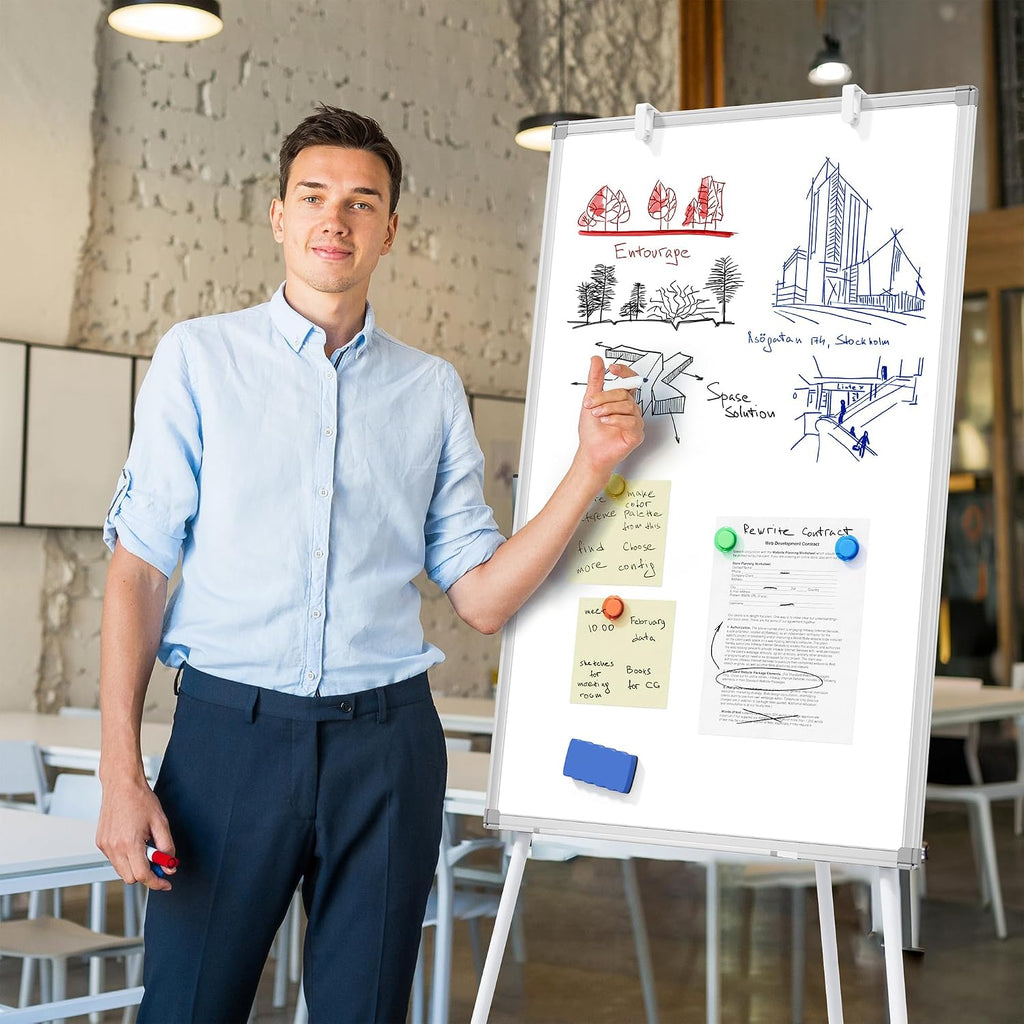 Large Whiteboard Easel with Stand, 36" x 24" Portable Standing Magnetic Dry Erase White Board, 3' x 2' Tripod Height