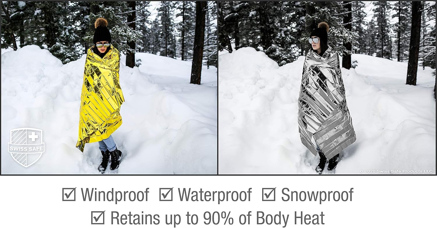 Emergency Mylar Thermal Blankets + Bonus Space Blanket - Compact & Insulated for Cold Weather - Designed for NASA