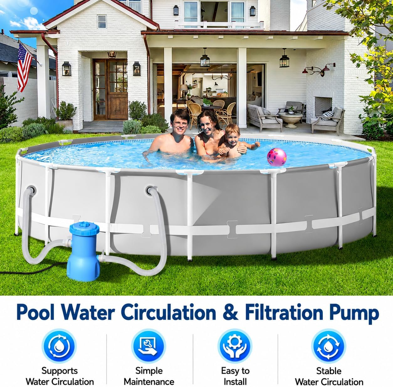 530 GPH Above Ground Pool Filter Pump, ETL Certified Cartridge Filter Pump System with GFCI Protection, Includes Type
