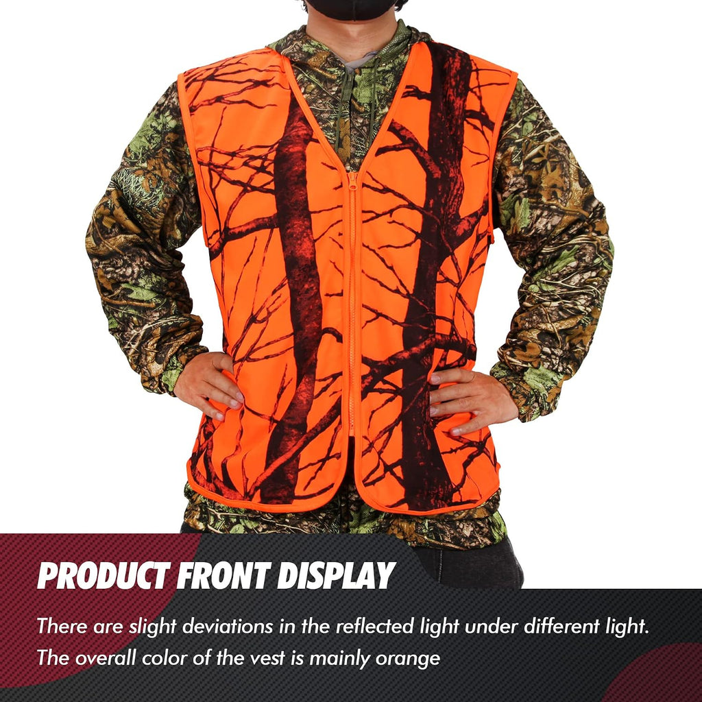 Blaze Orange Camo Hunting Vest, Lightweight, Zipper Closure