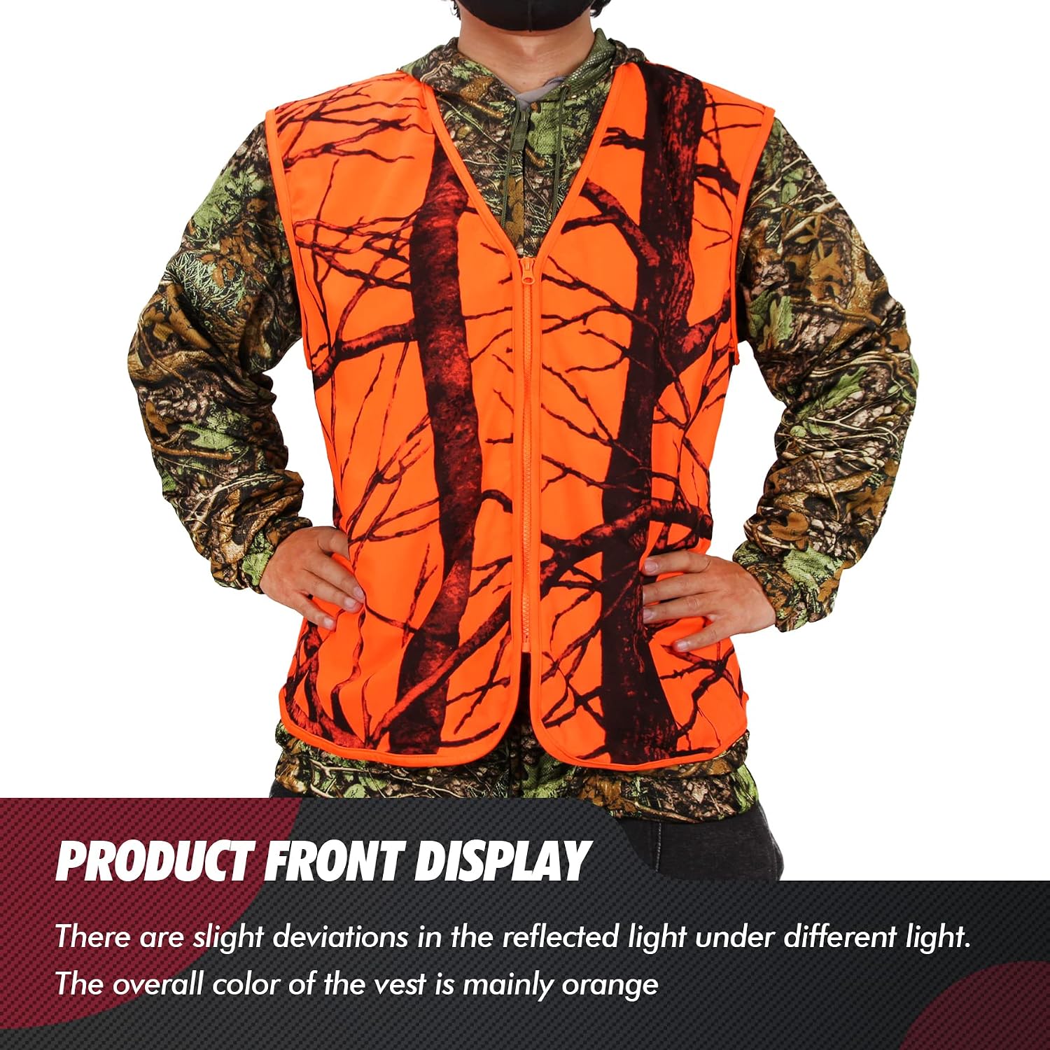 Blaze Orange Camo Hunting Vest, Lightweight, Zipper Closure
