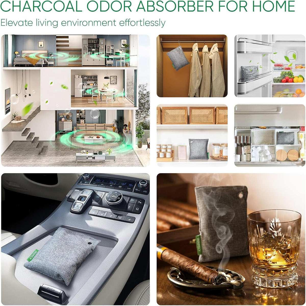 Activated Charcoal Odor Absorber, 8P Nature Odor Eliminator for Strong Odor