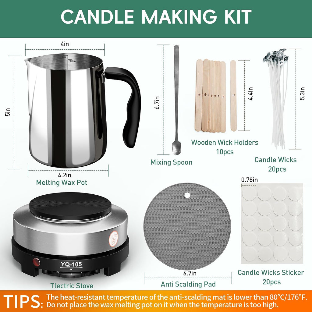 Candle Making Kit with Hot Plate, for Adults, Beginners | Candle Making Supplies with Wax Melting Pot, Candle Wicks