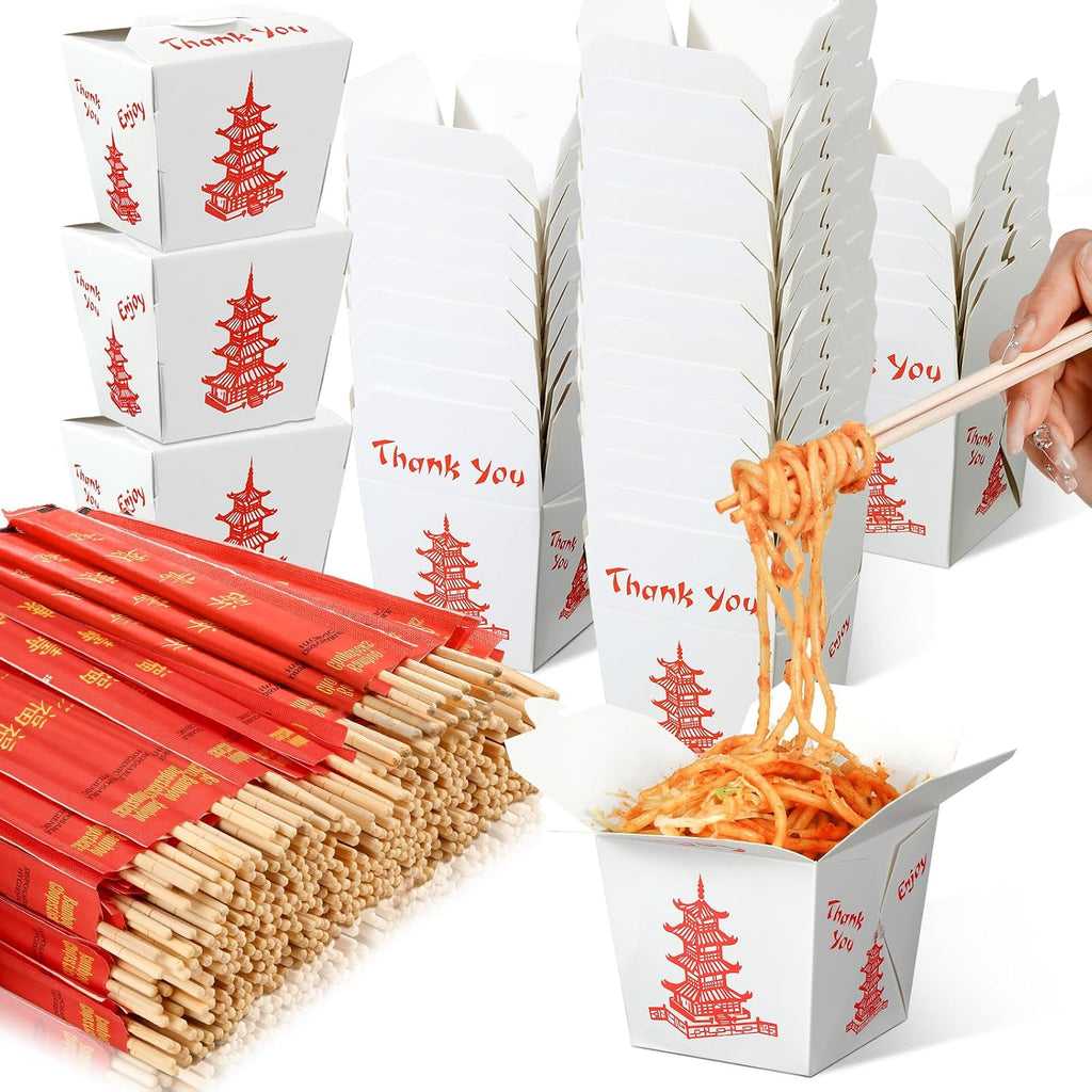 50 Set 16 oz Chinese Take out Boxes with Chopsticks Food Containers