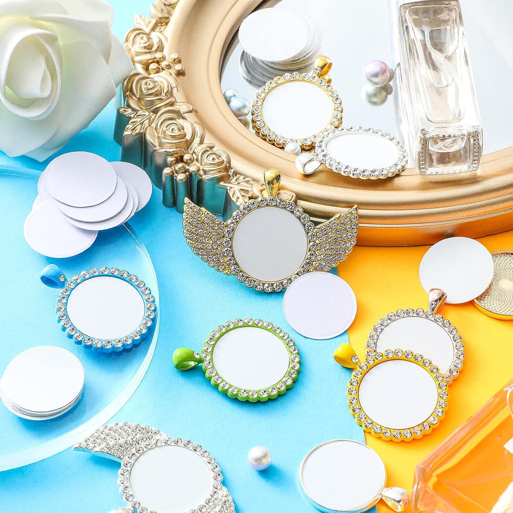 100 Set Sublimation Blank Aluminum Stickers Set 1 Inch Round Blank Bezel Pendant Tray Aluminum Sheet, Includes
