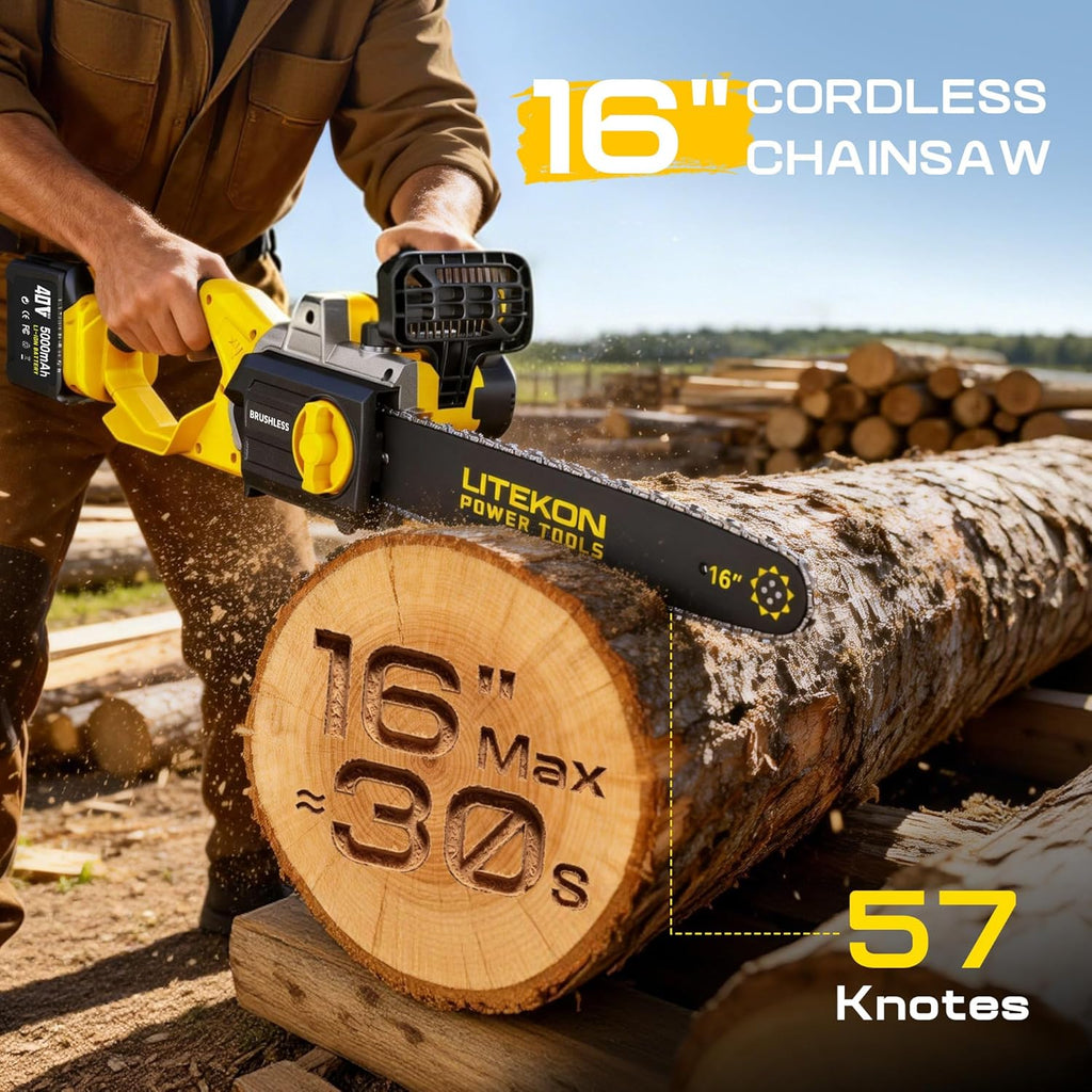 40V 16-Inch Cordless Chainsaw, Brushless Electric Chain Saws with 2×5.0Ah Batteries & Charger, 2800W Battery Powered