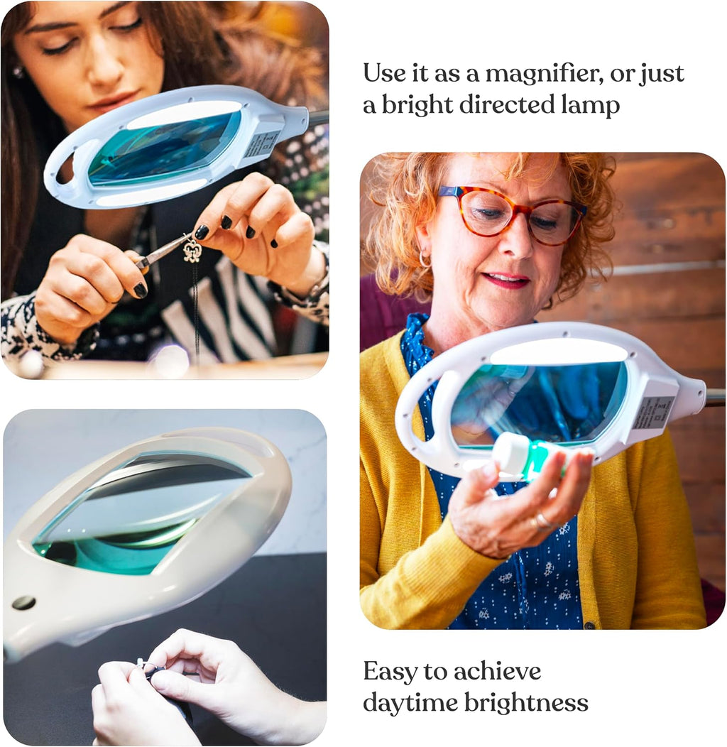 LightView Pro Magnifying Glass with Light and Stand, Magnifying Floor Lamp with Sturdy Weighted Base for Facials