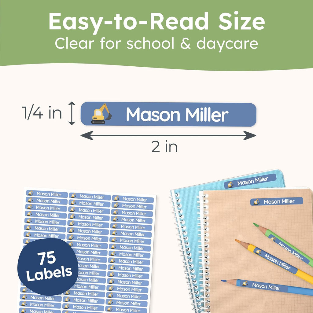Personalized Kids Name Labels for Pencils Dark Blue [75pcs] - Waterproof Name Stickers for School & Daycare - Pencil