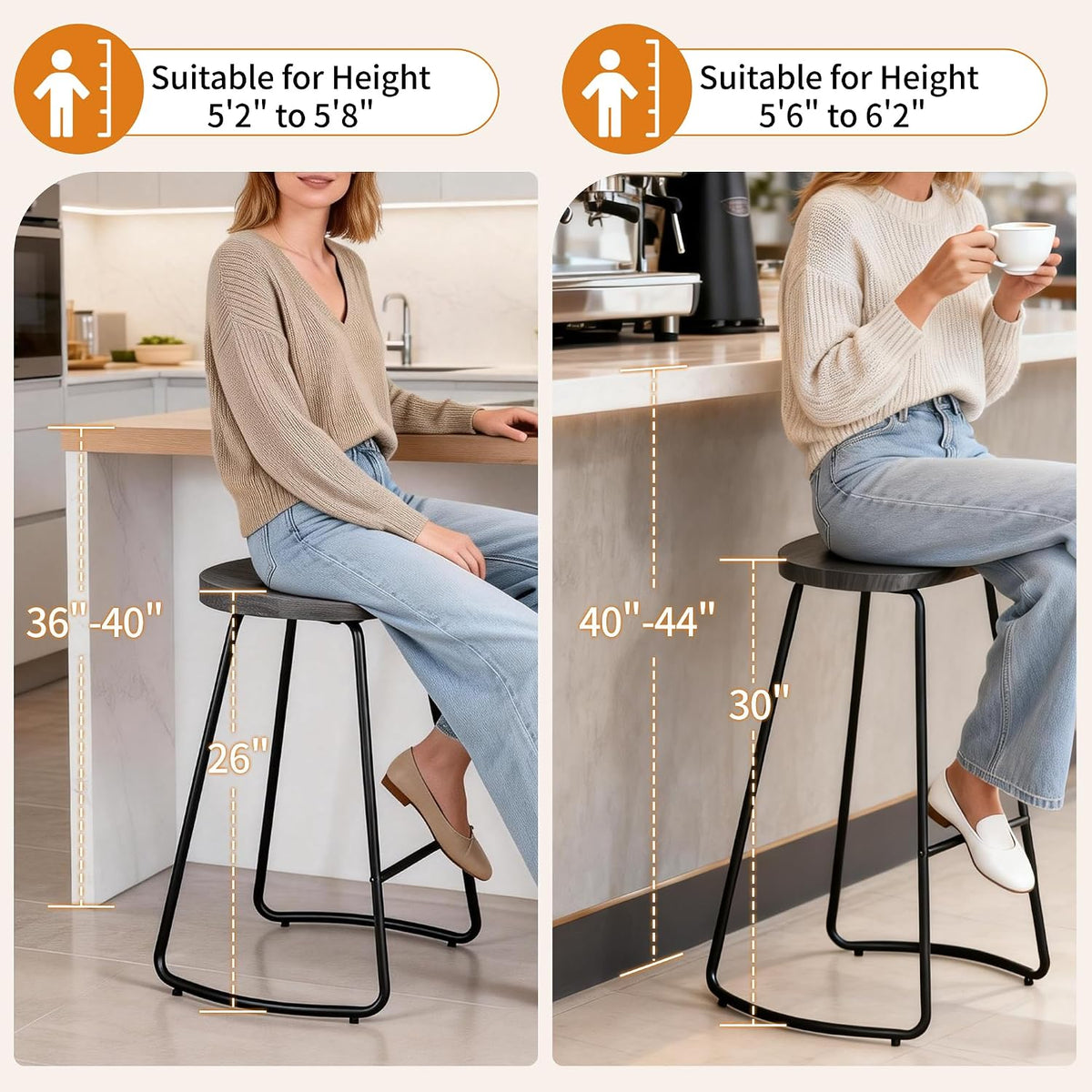 30 Inch Backless Bar Stools Set of 2, Wood Barstools for Home Bar