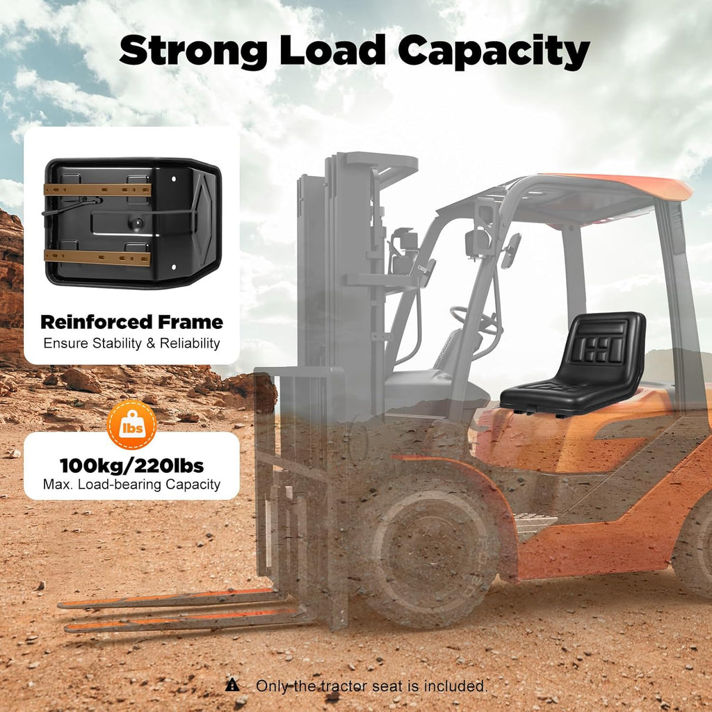 Universal Tractor Seat Replacement, High Back Ergonomic Forklift Seat Adjustable Sliding Rail Thick Padded
