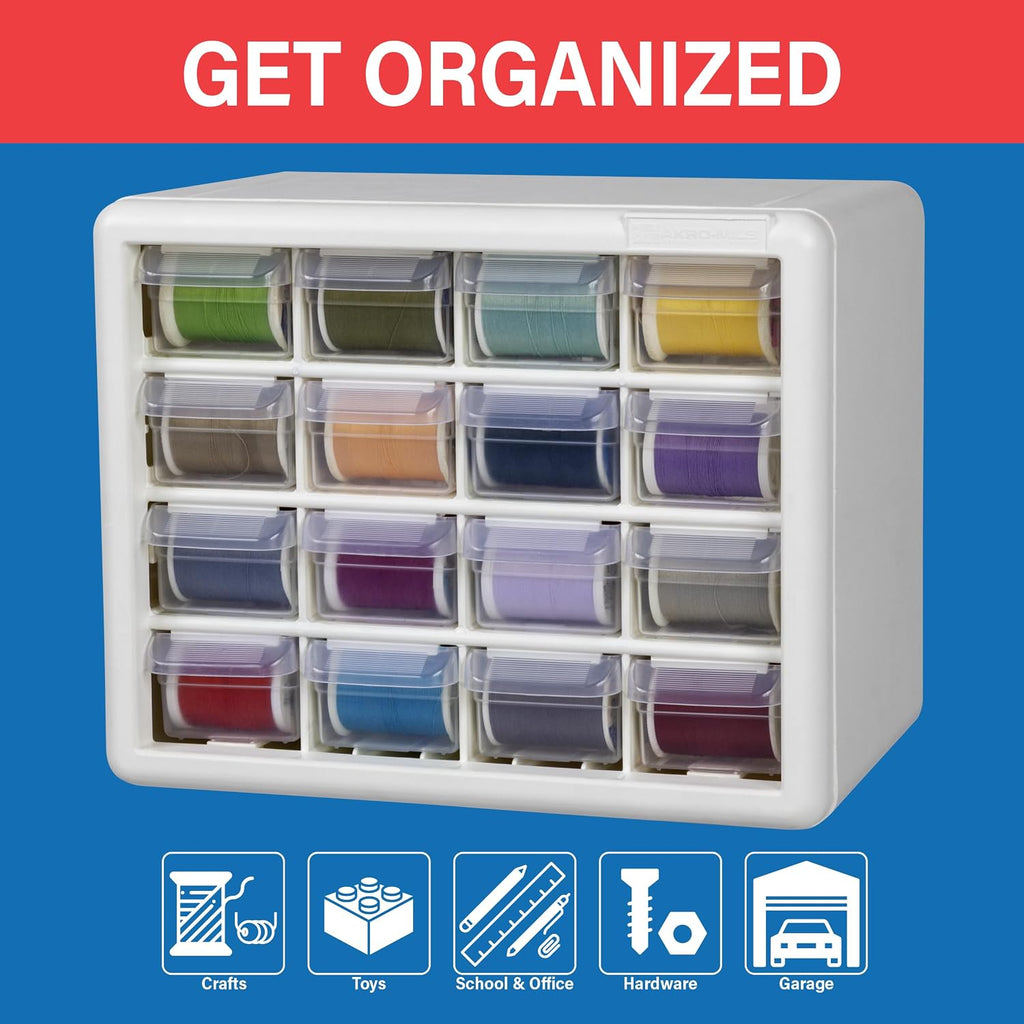 16-Drawer Plastic Storage Cabinet, 10.5"W x 6.5"D x 8.5"H, Black