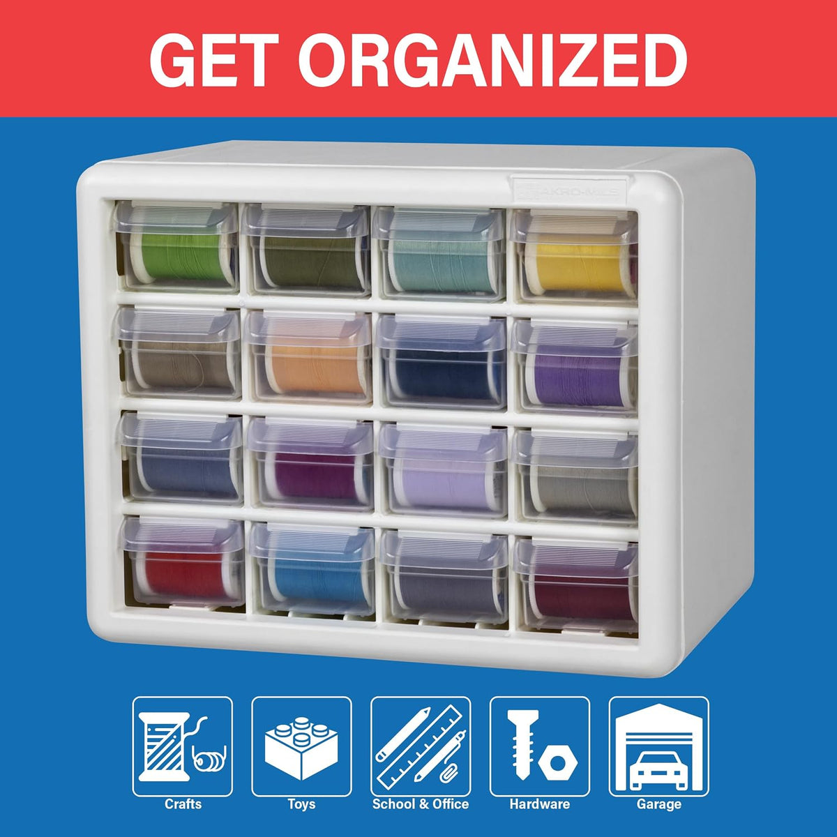 16-Drawer Plastic Storage Cabinet, 10.5"W x 6.5"D x 8.5"H, Black