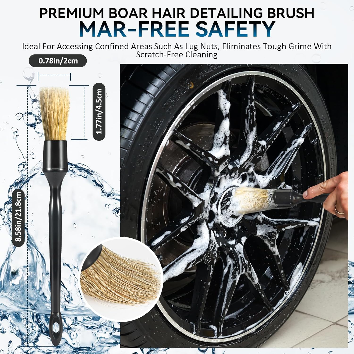 Tire Brushes for Cleaning Tires, Car Wheel Brushes for Cleaning Wheels, Rim Cleaner Brush for Car Detailing, Premium