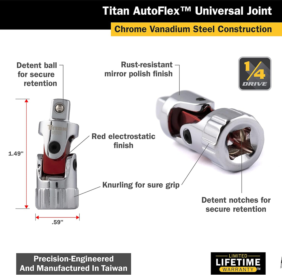 Titan 85506 1/4-Inch Drive Auto Flex Universal Joint
