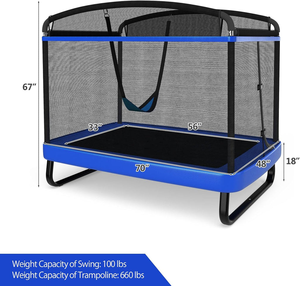6 FT Trampoline for Kids with Swing, Toddler Trampolines with Safety Enclosure Net, ASTM Approved, Rectangle Indoor &