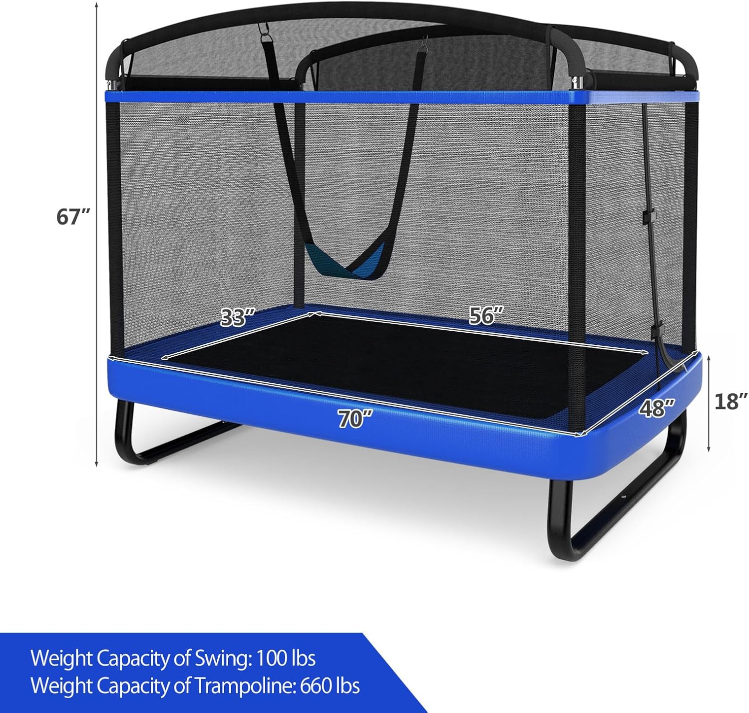 6 FT Trampoline for Kids with Swing, Toddler Trampolines with Safety Enclosure Net, ASTM Approved, Rectangle Indoor &