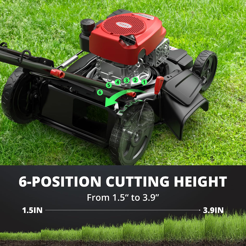 21-Inch 2-in-1 Gas Push Lawn Mower, 144cc OHV Walk-Behind Mower for Yard, Mulching Side Discharge, 1.5–3.9 in