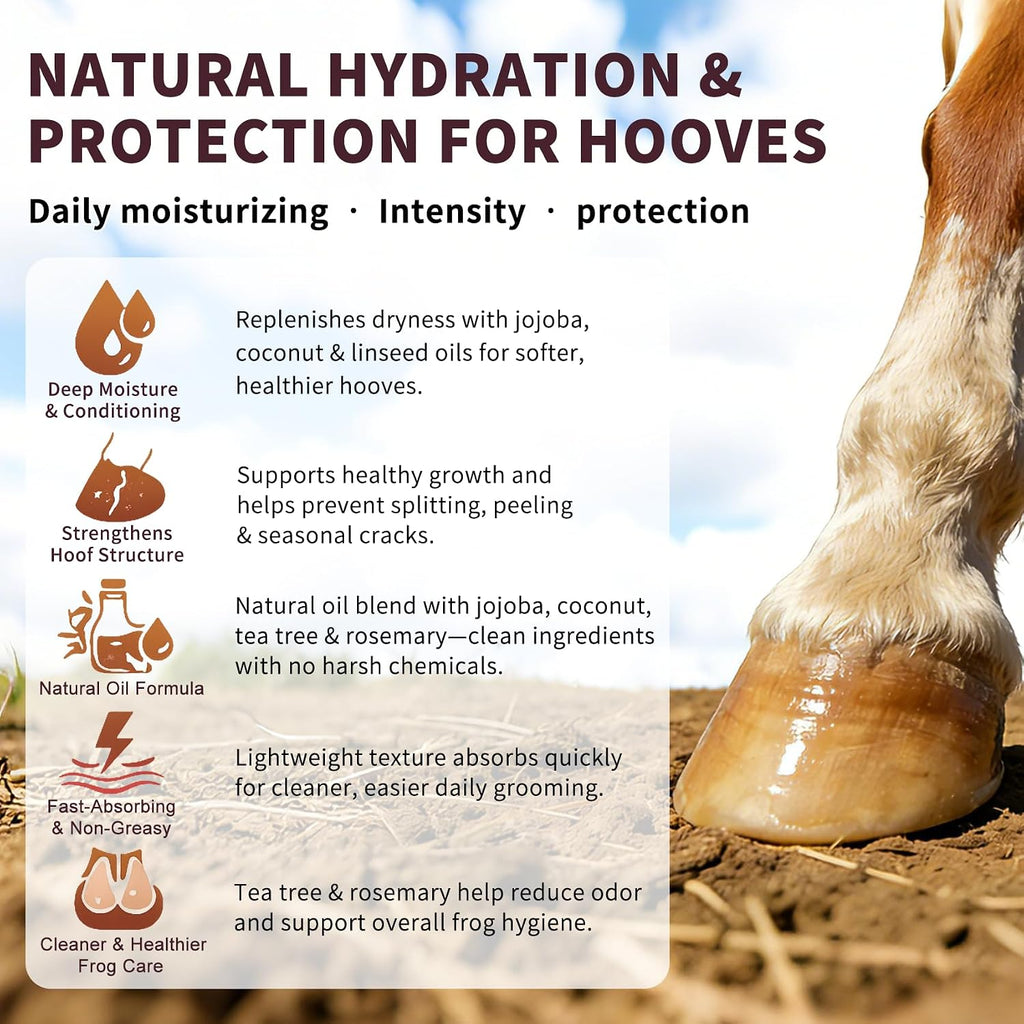 Hoof Oil Spray for Horse – Deep Hydration & Frog Care | Jojoba, Coconut & Tea Tree Formula | Repairs Dry, Cracked