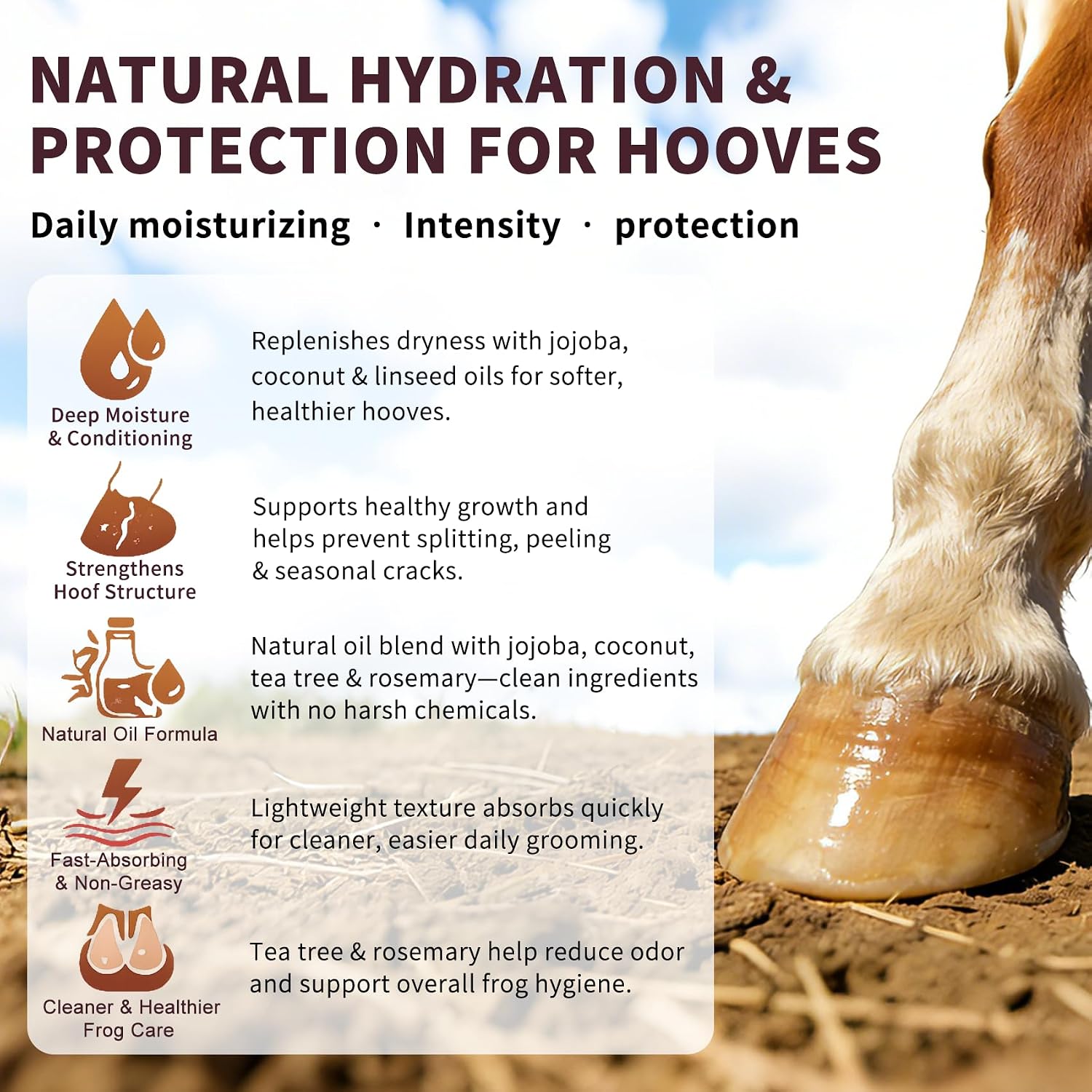 Hoof Oil Spray for Horse – Deep Hydration & Frog Care | Jojoba, Coconut & Tea Tree Formula | Repairs Dry, Cracked