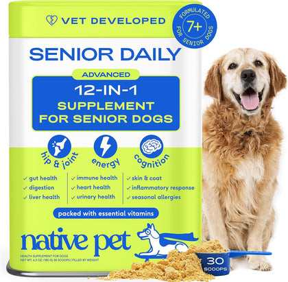 Senior Daily Dog Vitamins & Supplements – 12-in-1 Dog Multivitamin Powder for Senior Dogs – Supports Mobility