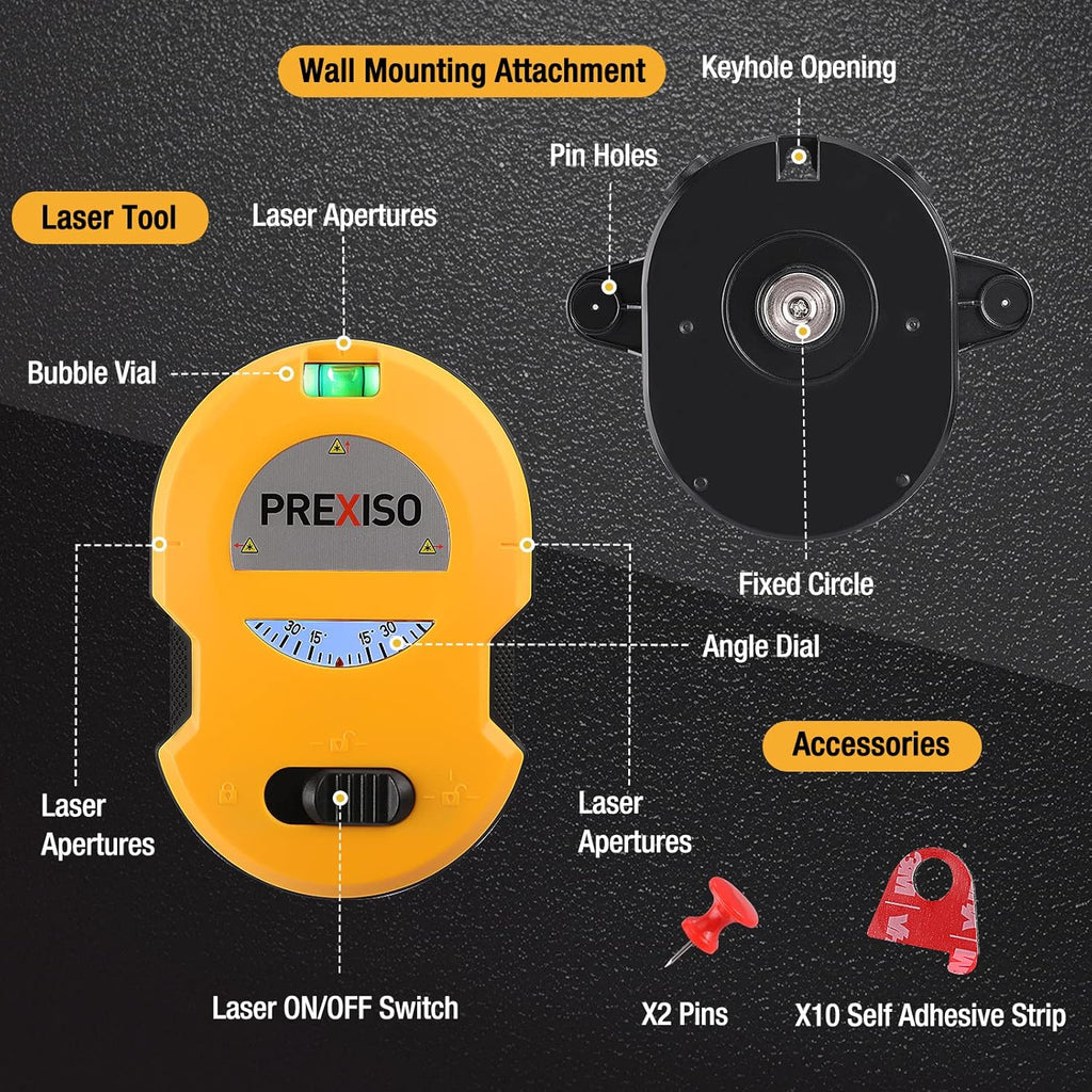 Multi Surface Laser Level LED Light Vial, 30Ft Horizontal & Vertical Line Laser with Wall Mount Base, 2 Pins, 10